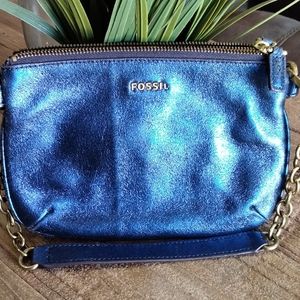 Fossil Leather Purse Shiny Royal Blue